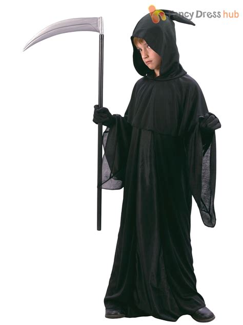Boys Grim Reaper Costume Kids Halloween Fancy Dress Childrens Horror