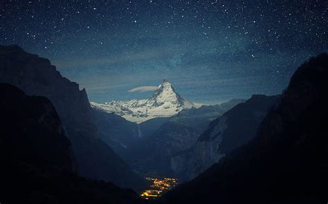 Stars Over The Awesome Matterhorn Mountain Stars Town Lights