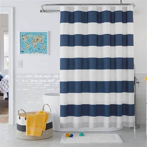 Stylewell Midnight Blue And White Rugby Stripe Shower Curtain Rug Sc 72