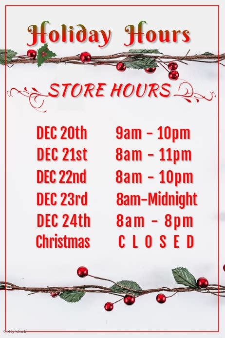 Holiday Store Hours Template Postermywall