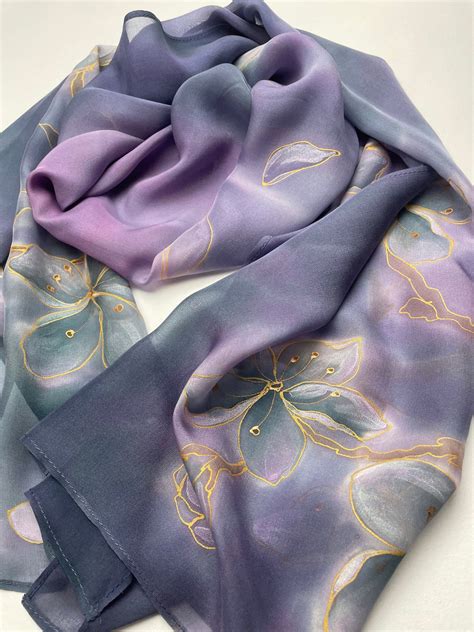 Cherry Blossom Scarf Hand Painted 100 Pure Silk Lilac Dusty Etsy