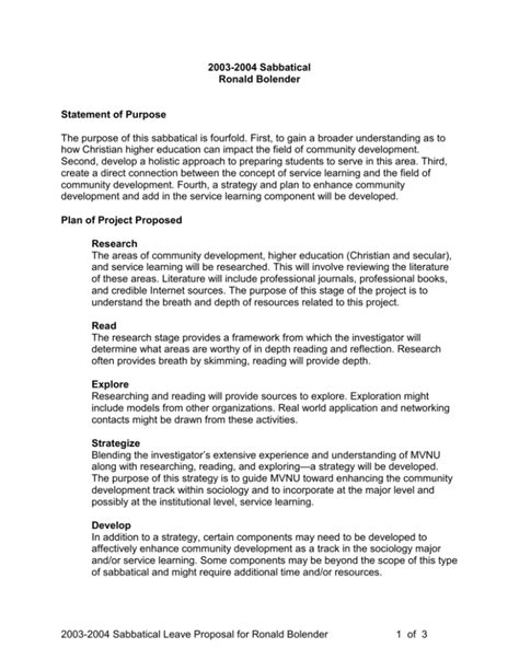 2003 2004 Sabbatical Proposal As Accepted By Mvnu S