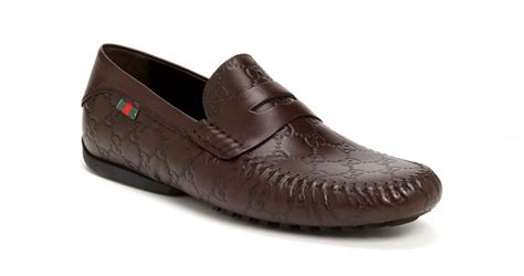 Gucci San Marino Brown Leather Guccissima Gg Driving Loafer Shoes