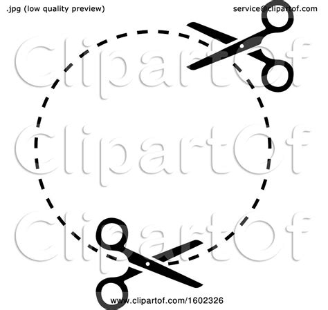 Clipart Of A Black And White Circle With Scissors And Cut Lines