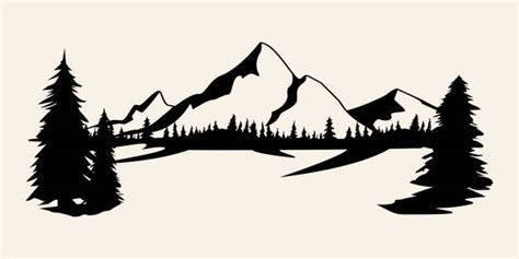 Silhouette Of Black And White Mountain Illustrations Royalty Free