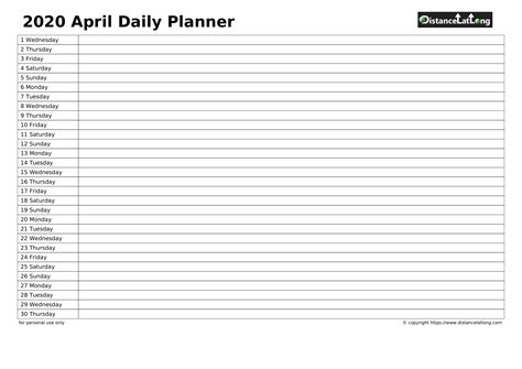 Free Daily Planner Printable Blank Calendar For April 2020 Plan Your