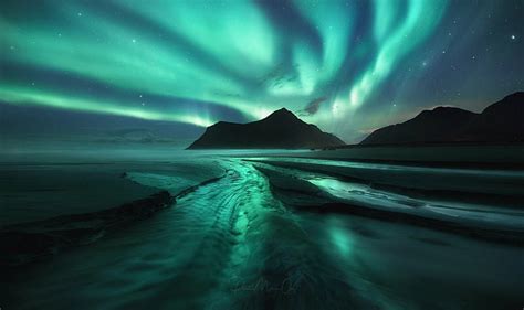 Hd Wallpaper Earth Aurora Borealis Beach Light Night Sky Beauty In Nature Wallpaper Flare