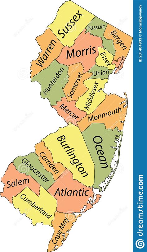 Mapa Dos Condados Pastel De Nova Jersey Usa Ilustração do Vetor