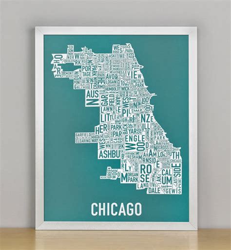 Chicago Neighborhood Map Screen Print Original Chicago Etsy
