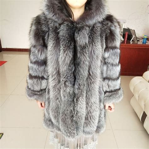 Buy New Brand Silver Fox Fur Coat Vertical Style