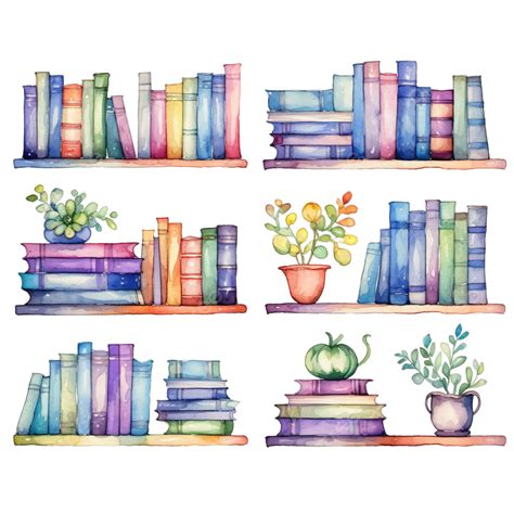 Watercolor Book Library Clip Art Watercolor Hand Draw Png