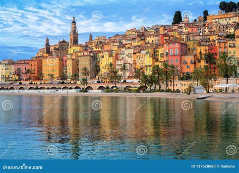 Colorful Houses In The Old Town Menton French Riviera France Stock