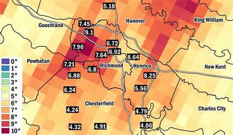 Map Recent Rainfall Hotspots Around Metro Richmond Weather
