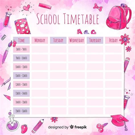Premium Vector Watercolor School Timetable With Elements School