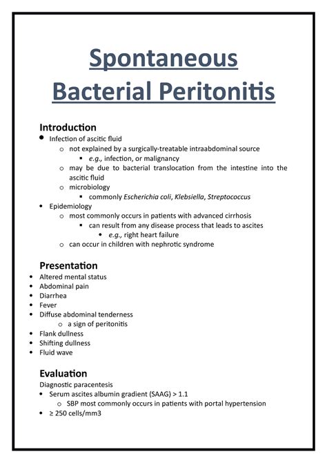 Spontaneous Bacterial Peritonitis Spontaneous Bacterial Peritonitis