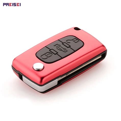 Preisei New Aluminum Red Buttons Remote Car Flip Key Case Shells Fob