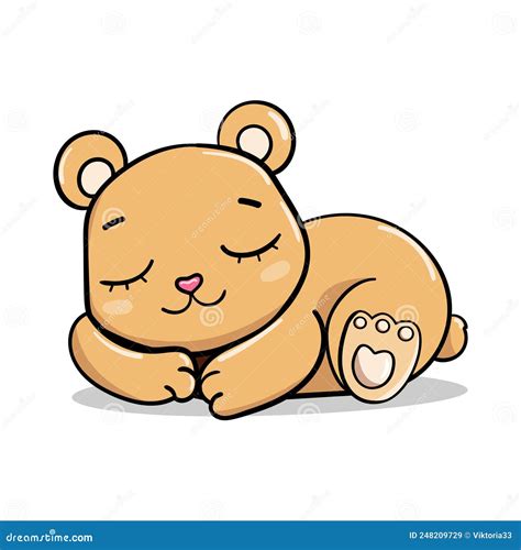 Happy Cartoon Cute Baby Teddy Bear Sleeping And Laughing Vector Sticker