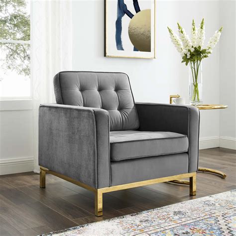 Give your guests the best seat in the house! Loft Gold Stainless Steel Performance Velvet Armchair Gold ...