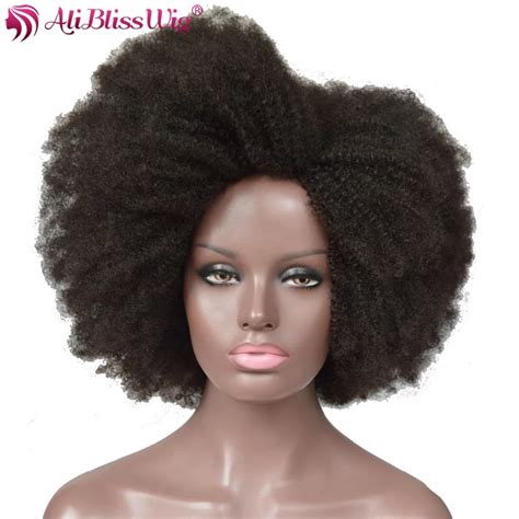 Aliblisswig Afro Kinky Curly Wigs For Black Women Natural Color 100 Human Hair None Lace Wigs