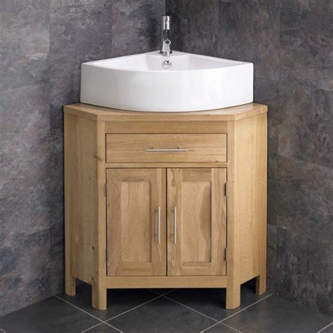 Large Double Door Corner Oak Vanity Unit And Corner Sink Plus Tap And