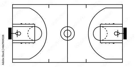 Top View Basketball Court Black And White Drawing Image Clipart Image