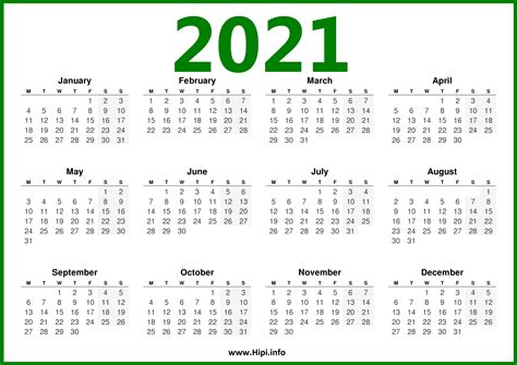 2021 Calendar Monday Start 2021 Calendar