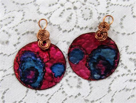Copper Hand Painted Alcohol Ink Earring Components Earrings Handmade