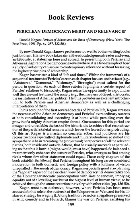 The business of providing services such as transport, places to stay, or entertainment for…. Periclean Democracy: Merit and Relevance? - Donald Kagan ...