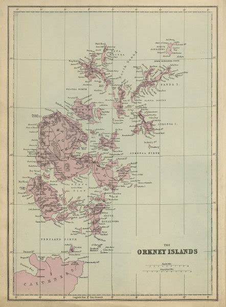 The Orkney Islands Antique Map By Gw Bacon Scotland 1885 Old Chart