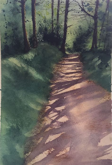 ‘path Through The Woods Watercolor Scenery Watercolor Landscape