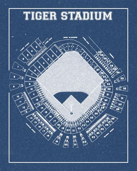 Print Of Vintage Detroit Tiger Stadium Seating Chart On Photo Etsy