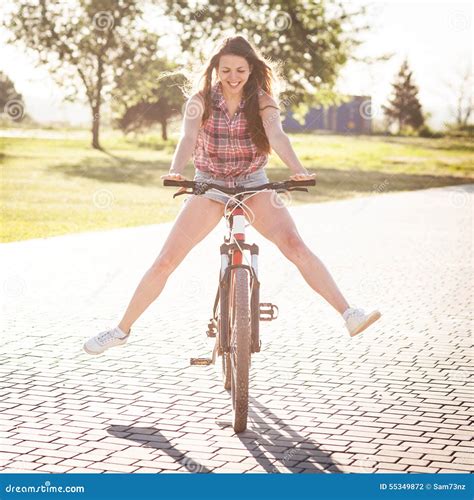 Laughing Girl Riding On Bicycle Stock Photo Image Of Leisure Casual