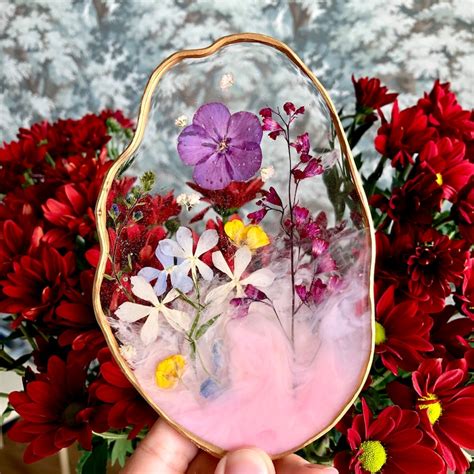 Dried Flowers In Resin Coaster Pressed Flower Decor For Etsy