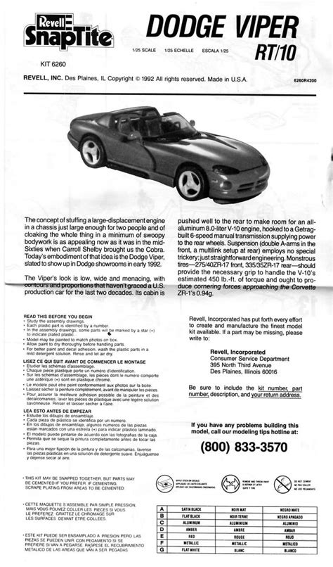 Photo Dodge Viper Rt 10 Page 1 Revell Dodge Viper Rt10 Snap Tite