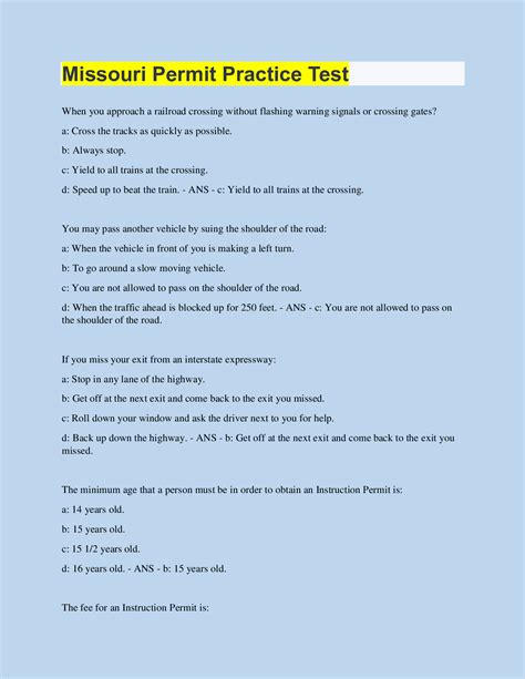 Missouri Permit Practice Test 30 Questions With 100 Correct Answers