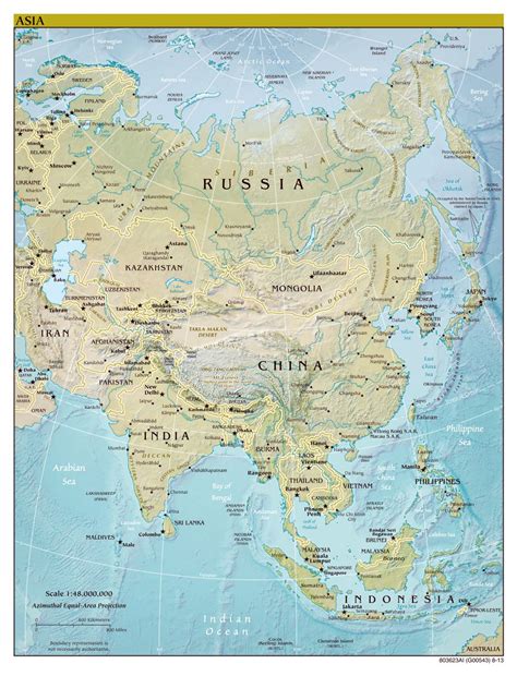 Large Scale Political Map Of Asia With Relief Major Cities And