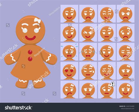 Cute Gingerbread Girl Cartoon Emotion Faces เวกเตอร์สต็อก ปลอดค่าลิขสิทธิ์ 1243152499