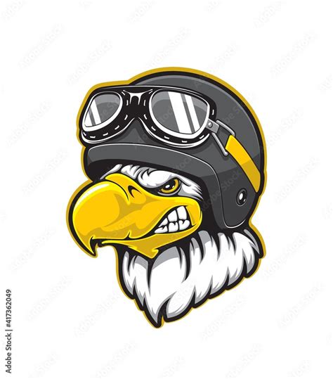Pilot Eagle Bird Vector Mascot With Cartoon Head Of Bald Eagle Falcon