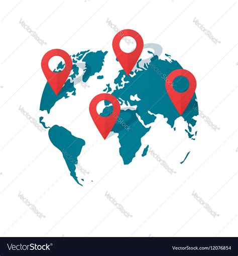 Vector World Map With Pins Illustration World With Pins Location Icon