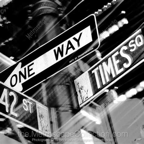 One Way And 42 St Times Street Signs In Black And White