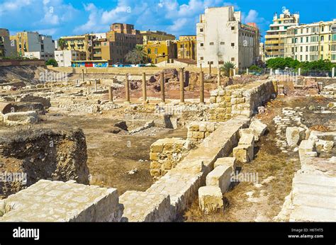 The Ruins Of The Ancient Roman Architecture In Alexandria Egypt Stock