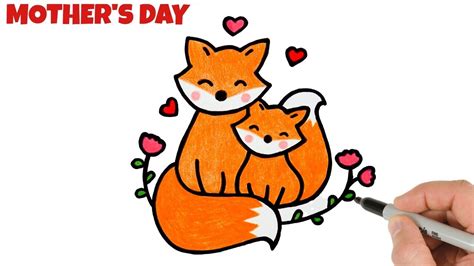 How To Draw Happy Mothers Day Mommy And Baby Fox Drawing Youtube