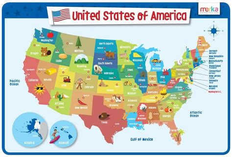 Usa Map Educational Kids Placemats Laminated And Washable