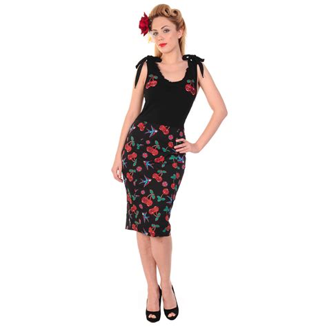 Banned Black Cherry Swallow Print Rockabilly 50s Vintage Pinup Pencil Dress