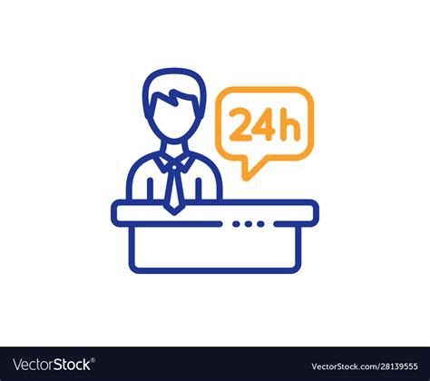Reception Desk Line Icon 24 Hour Help Sign Hotel Vector Image