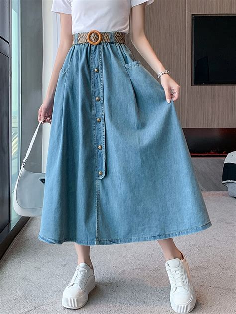 TIGENA Vintage Long Denim Skirt For Women 2023 New Korean Casual