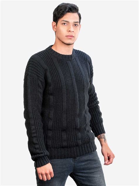Inti Alpaca Thick Handmade Sweater For Men In Black Alpaca Wool