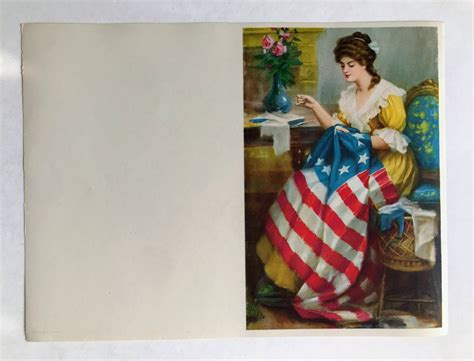 Sewing The American Flag Vintage Print Betsy Ross Americana Etsy