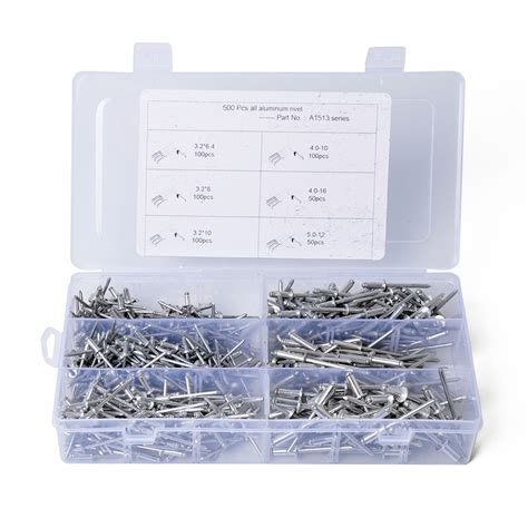 500 Pcs All Aluminum Pop Rivet Assortment Kit