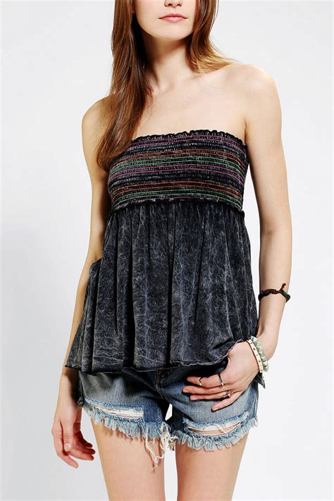 Lyst Urban Outfitters Washed Smocked Strapless Top In Black